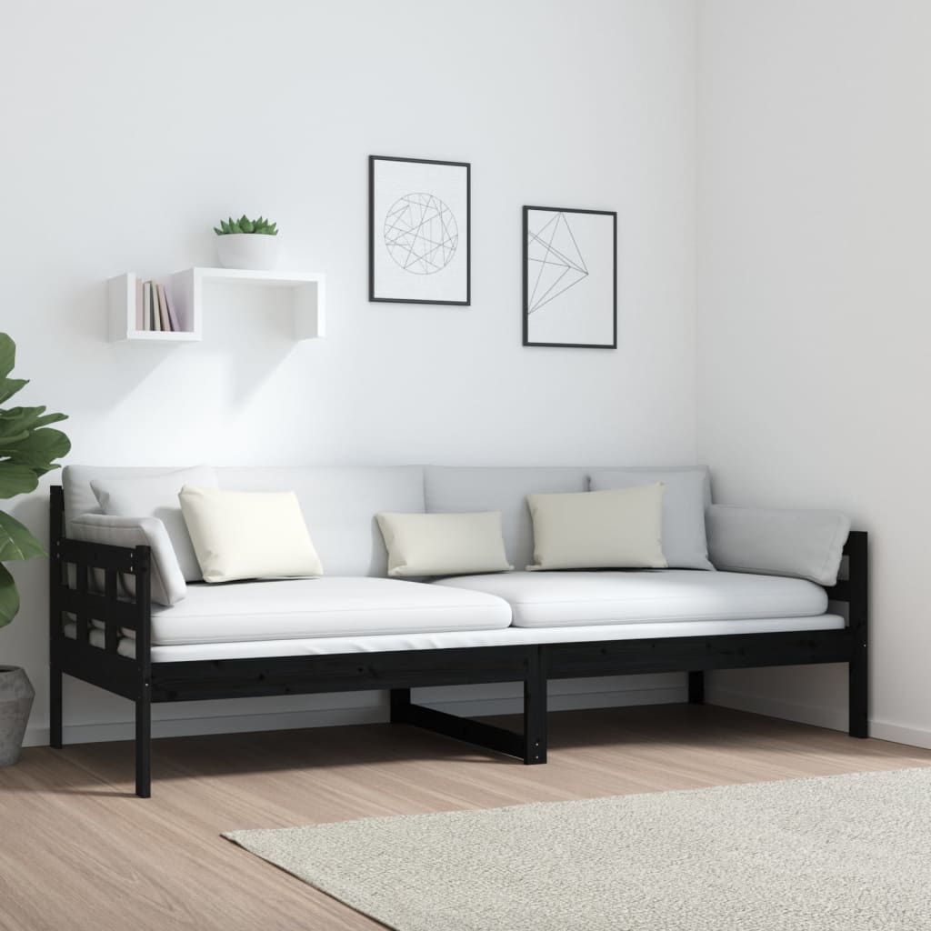 vidaXL Sofá cama madera maciza de pino negro 80x200 cm