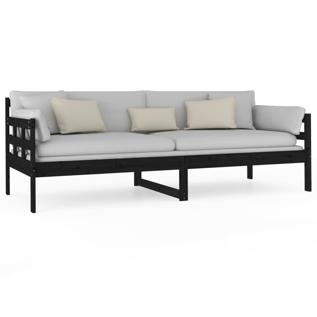 vidaXL Sofá cama madera maciza de pino negro 80x200 cm