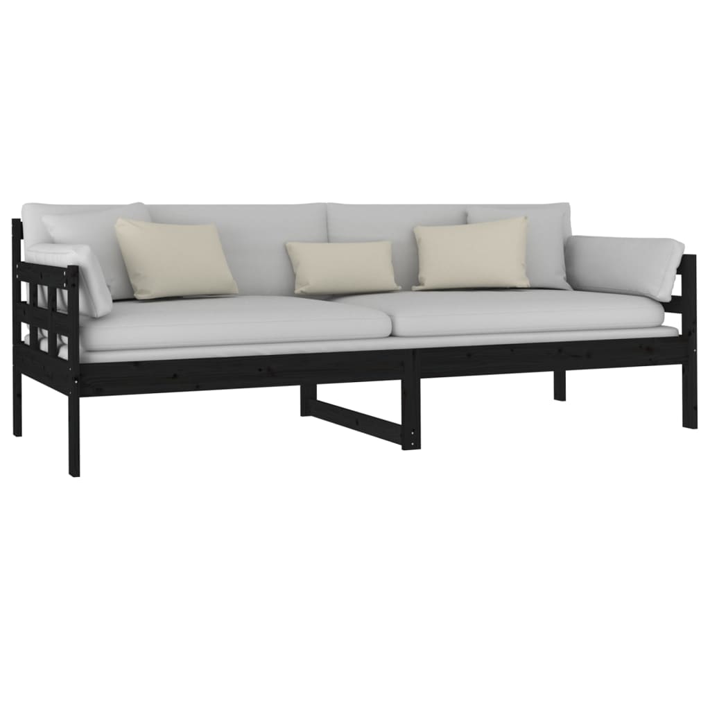 vidaXL Sofá cama madera maciza de pino negro 80x200 cm