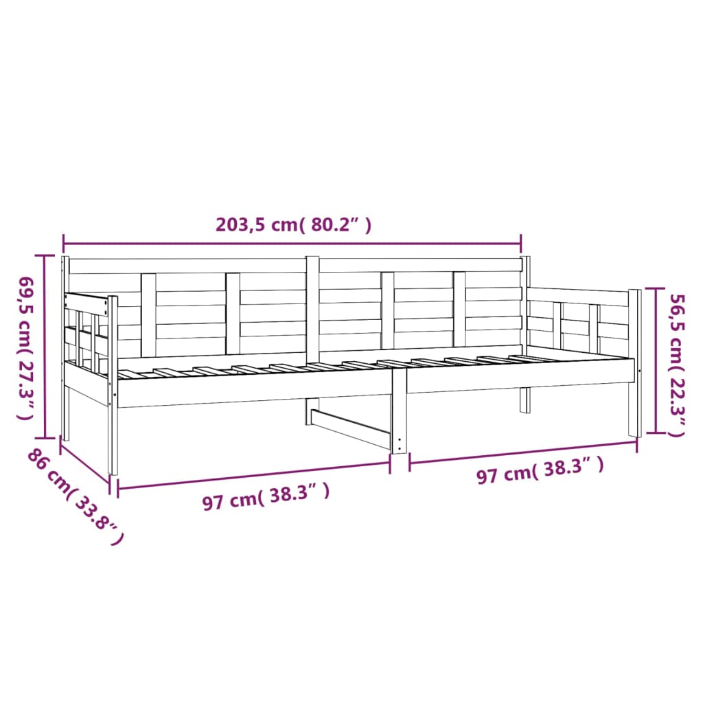 vidaXL Sofá cama madera maciza de pino negro 80x200 cm