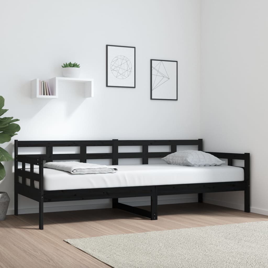 vidaXL Sofá cama madera maciza de pino negro 80x200 cm