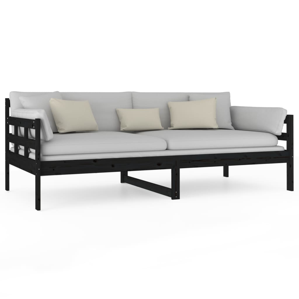 vidaXL Sofá cama madera maciza de pino negro 90x190 cm