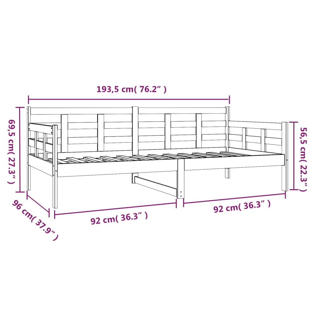 vidaXL Sofá cama madera maciza de pino negro 90x190 cm