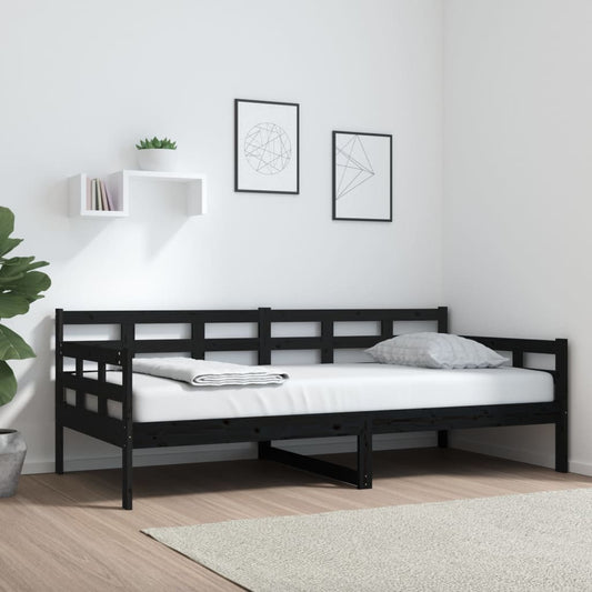 vidaXL Sofá cama madera maciza de pino negro 90x190 cm