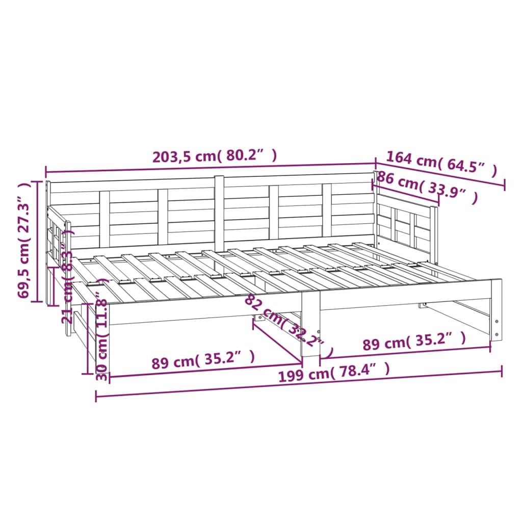 vidaXL Sofá cama extraíble madera maciza de pino 2x(80x200) cm