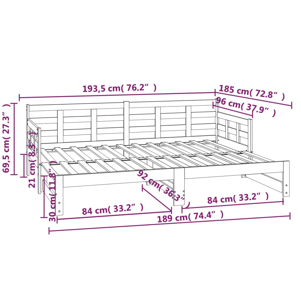 vidaXL Sofá cama extraíble madera maciza de pino 2x(90x190) cm