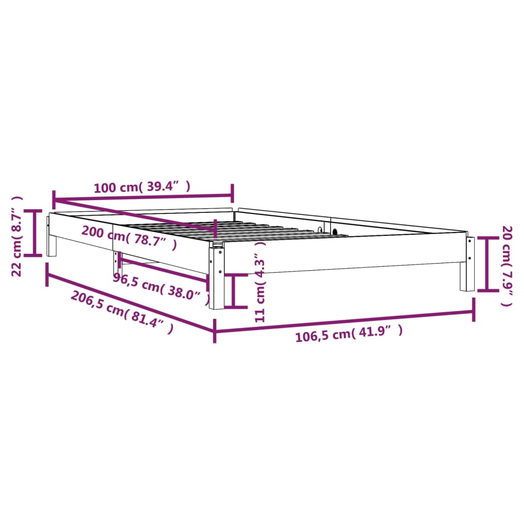 vidaXL Cama apilable de madera pino maciza 100x200 cm