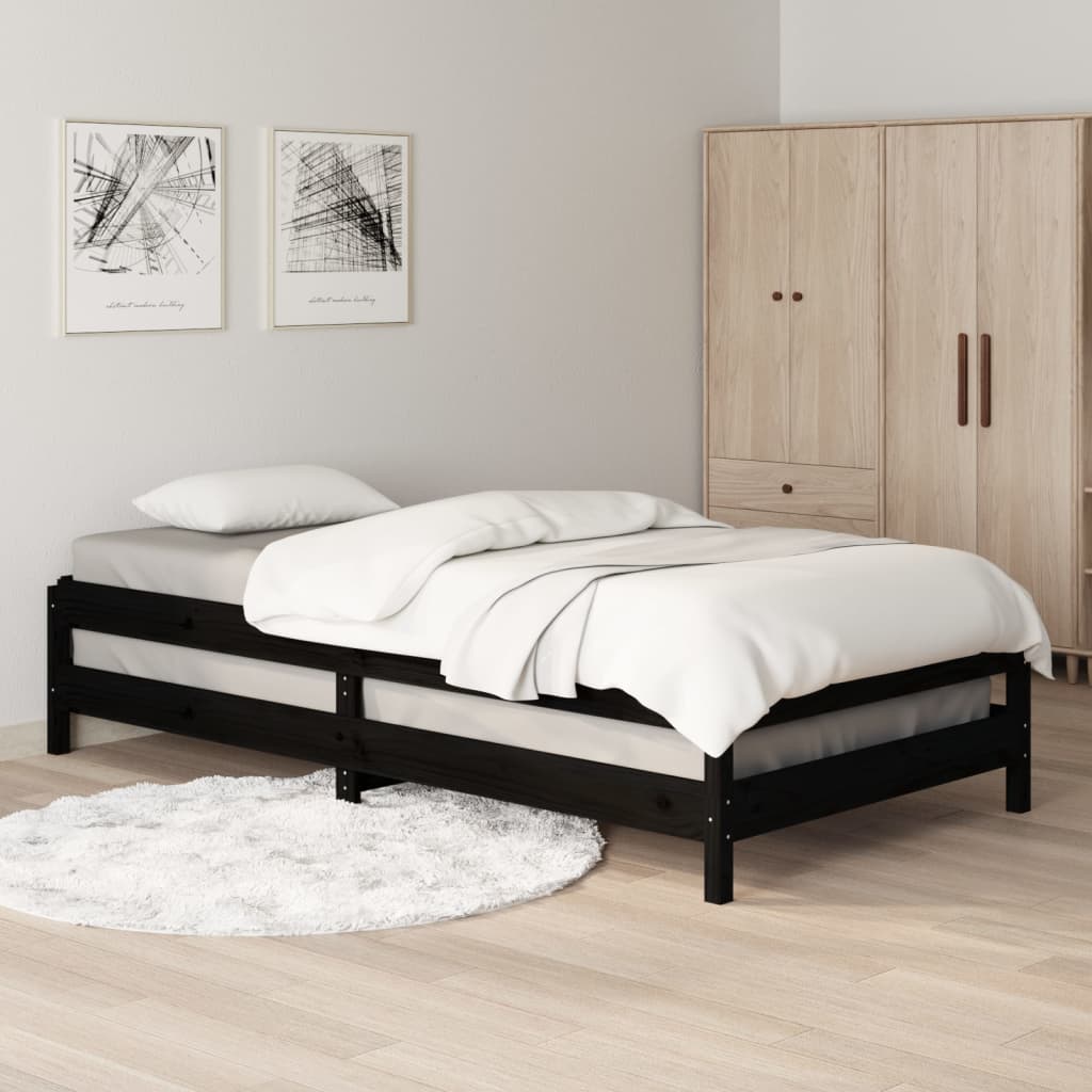 vidaXL Cama apilable de madera pino maciza negro 100x200 cm