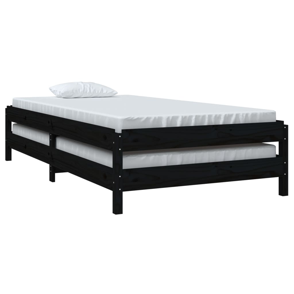 vidaXL Cama apilable de madera pino maciza negro 100x200 cm