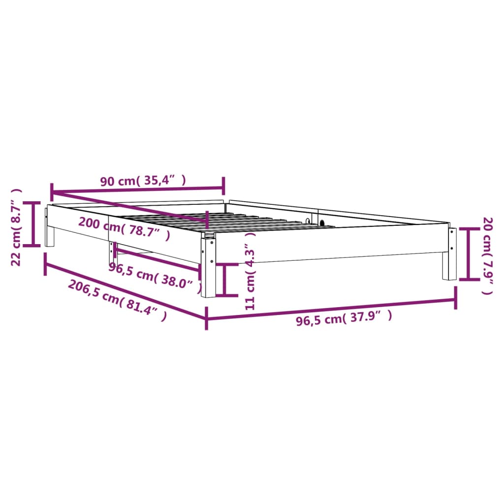 vidaXL Cama apilable de madera pino maciza blanco 90x200 cm