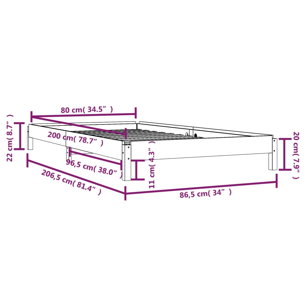 vidaXL Cama apilable de madera pino maciza blanco 80x200 cm