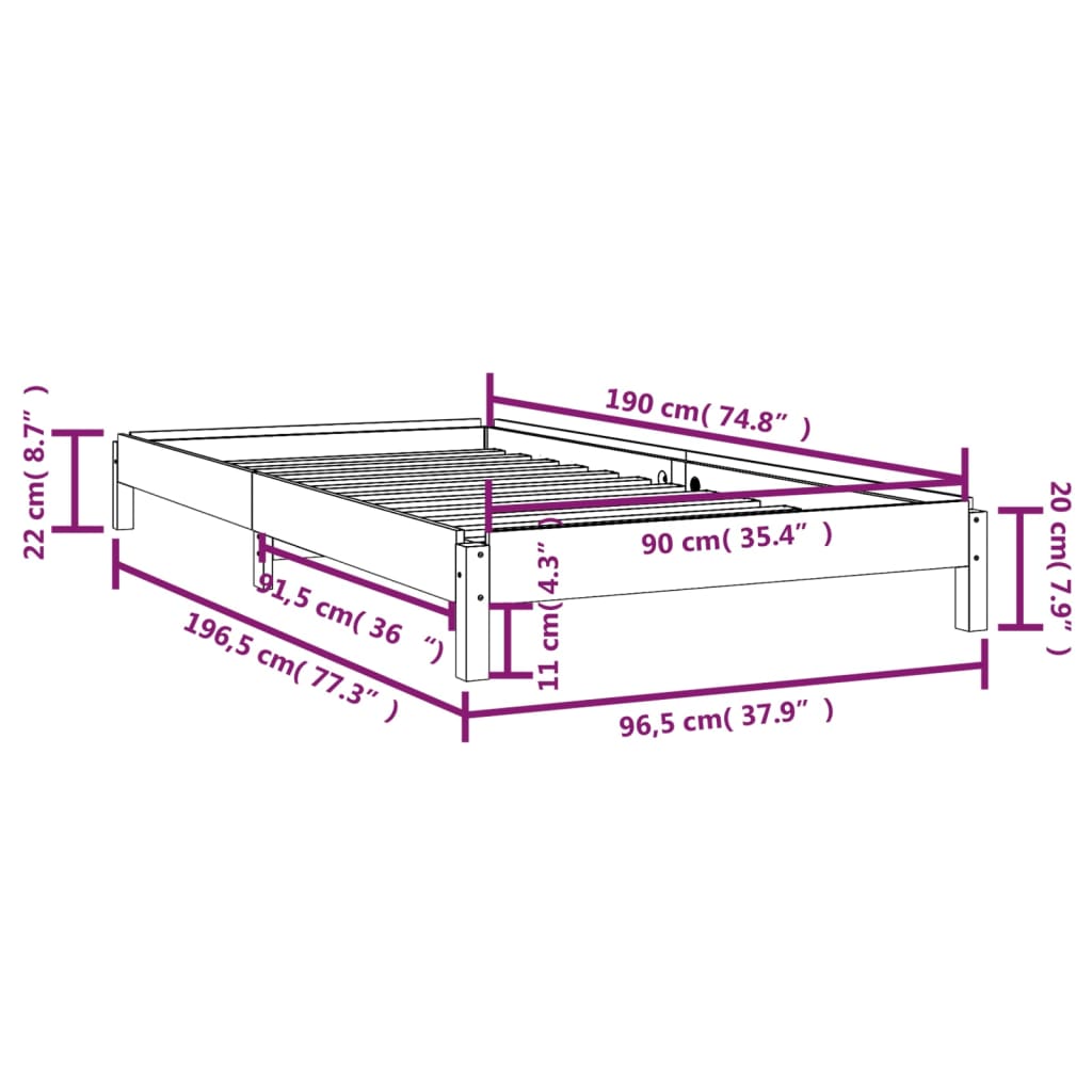 vidaXL Cama apilable de madera pino maciza blanco 90x190 cm