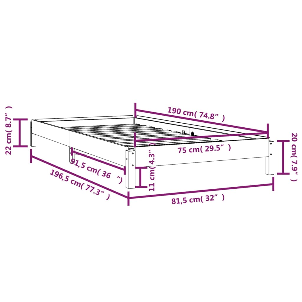 vidaXL Cama apilable de madera pino maciza blanco 75x190 cm