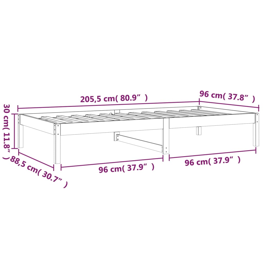 vidaXL Sofá cama sin colchón madera maciza de pino 90x200 cm