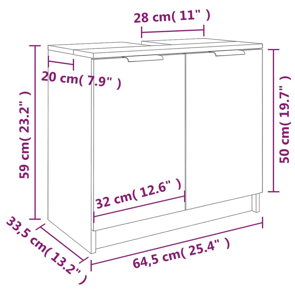 vidaXL Armario de baño contrachapado gris hormigón 64,5x33,5x59 cm