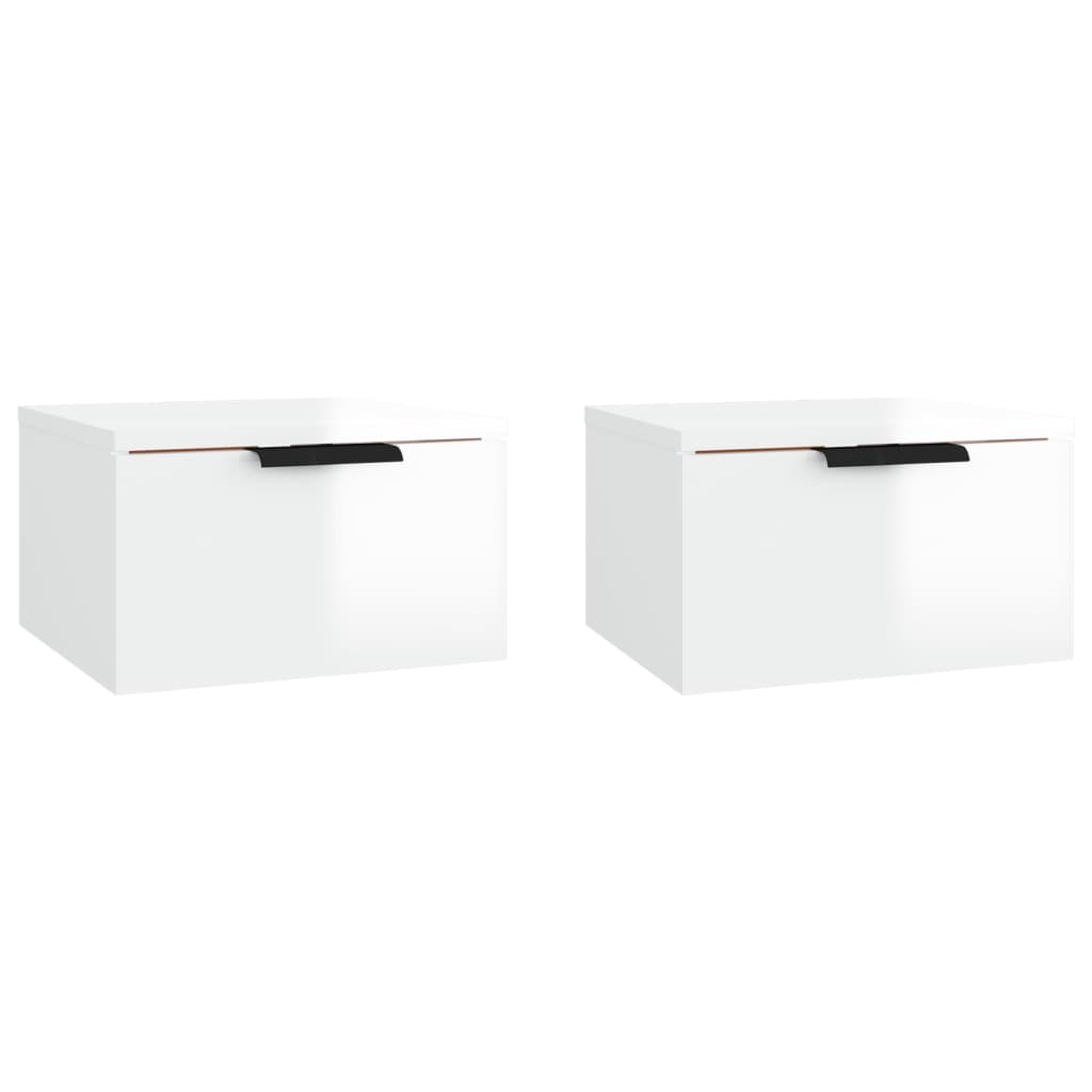 vidaXL Mesitas de noche de pared 2 uds blanco brillo 34x30x20 cm