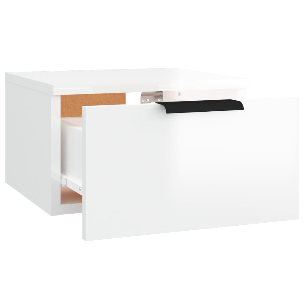 vidaXL Mesitas de noche de pared 2 uds blanco brillo 34x30x20 cm