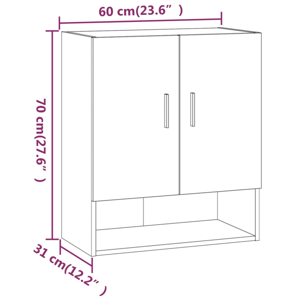 vidaXL Armario de pared madera contrachapada roble sonoma 60x31x70 cm