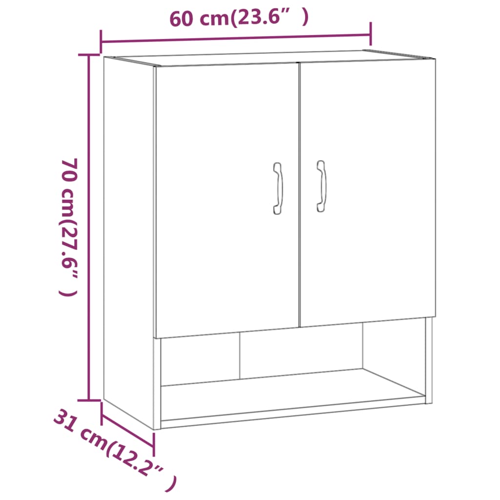 vidaXL Armario de pared madera contrachapada blanco brillo 60x31x70 cm