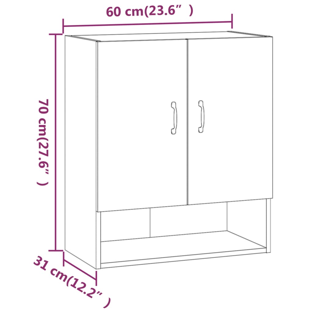 vidaXL Armario de pared madera contrachapada gris hormigón 60x31x70 cm