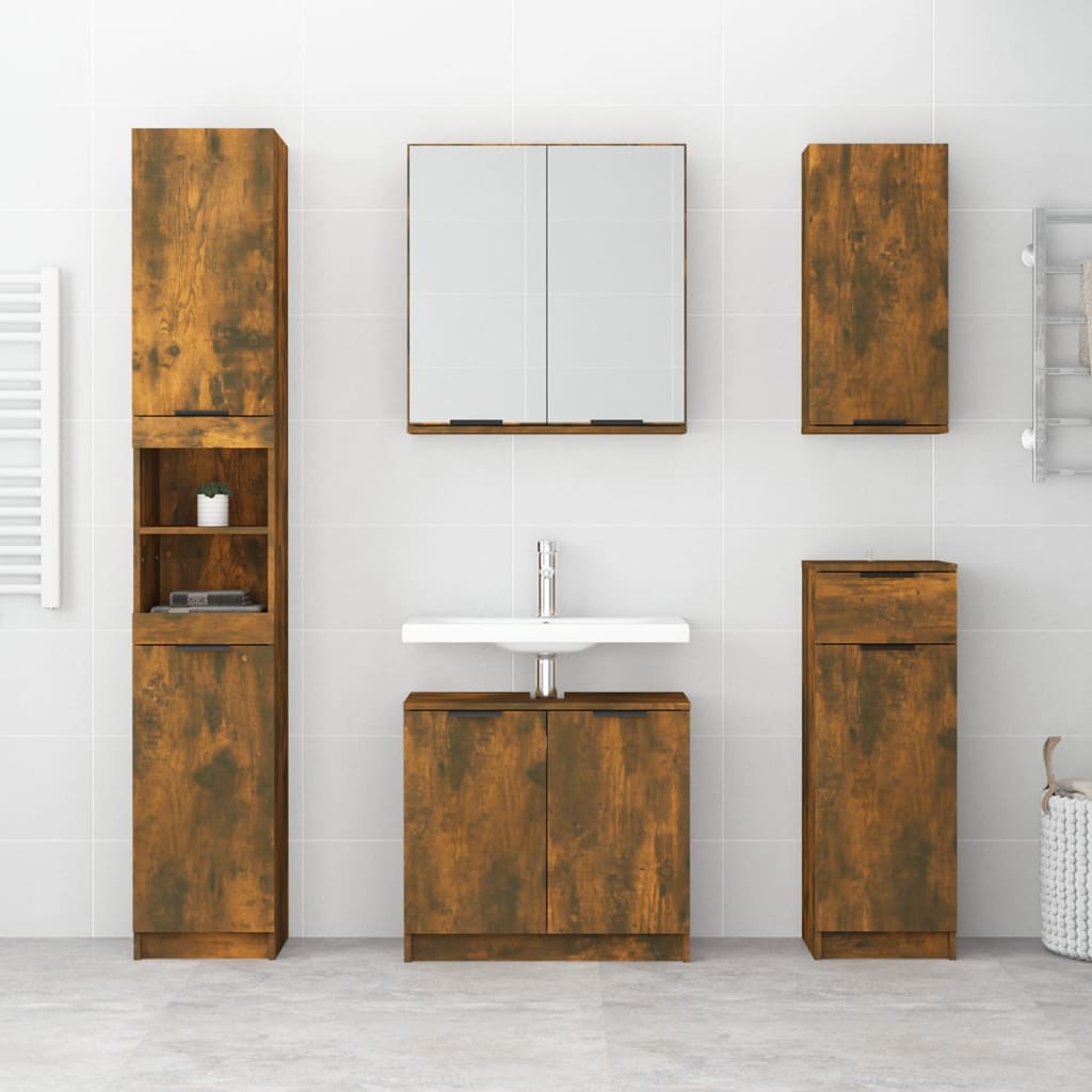 vidaXL Armario baño madera contrachapada roble ahumado 64,5x33,5x59 cm