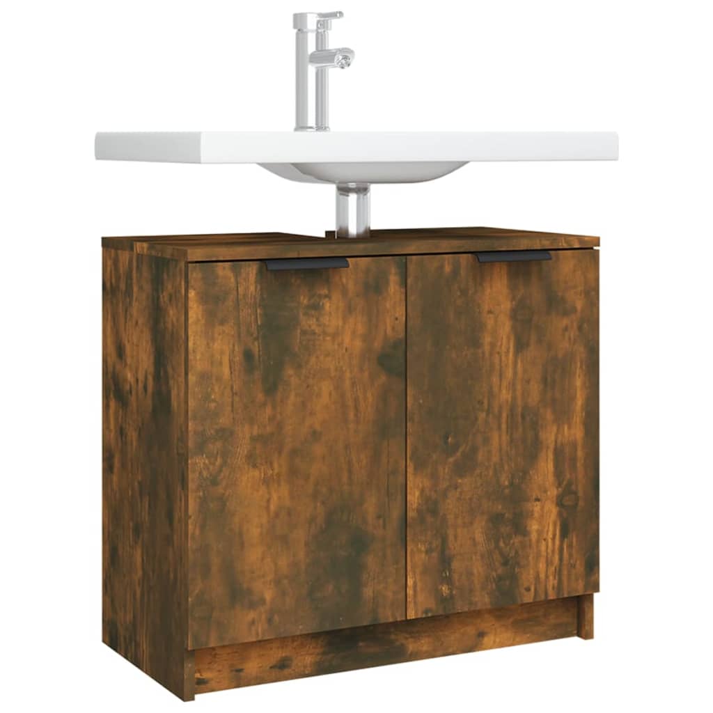 vidaXL Armario baño madera contrachapada roble ahumado 64,5x33,5x59 cm