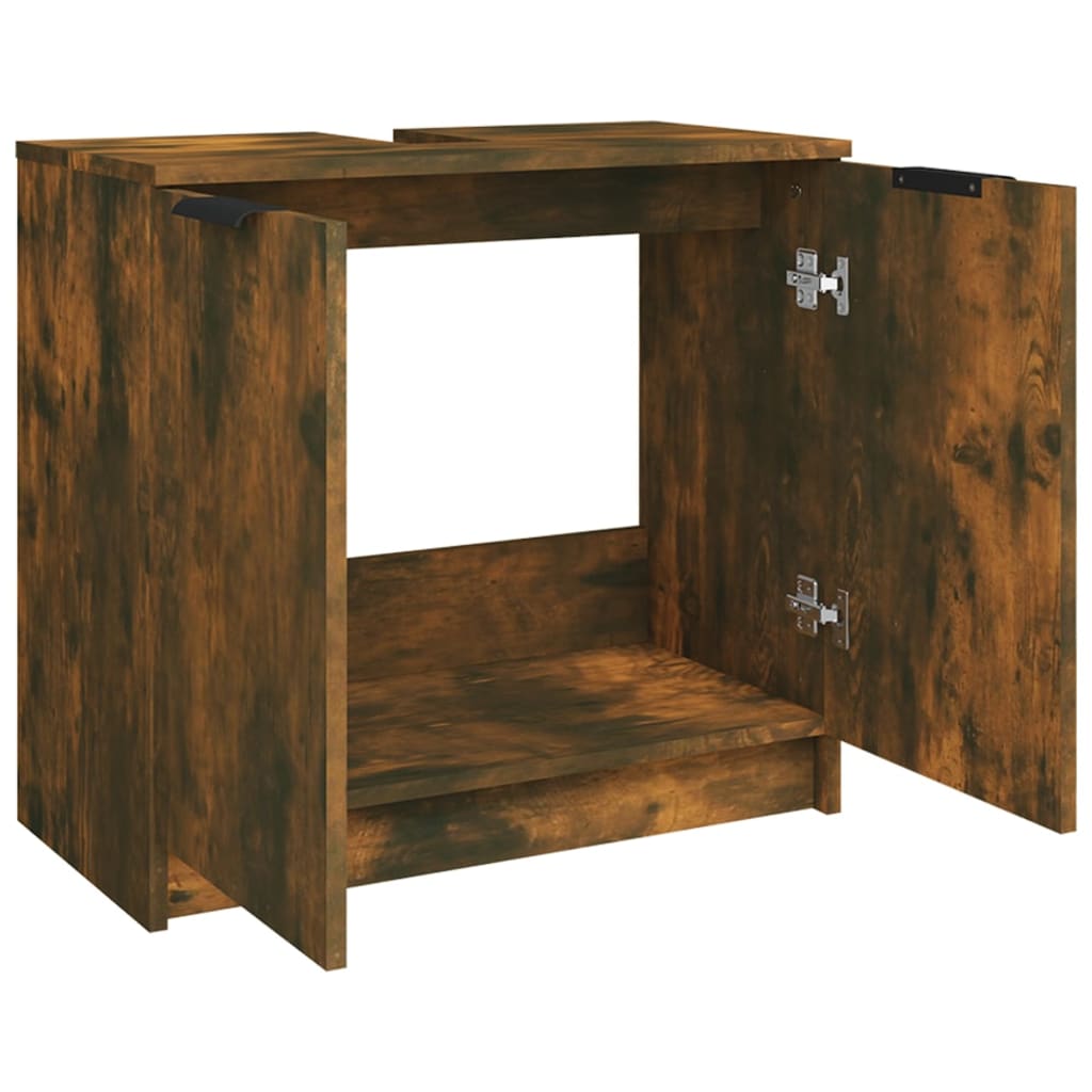 vidaXL Armario baño madera contrachapada roble ahumado 64,5x33,5x59 cm