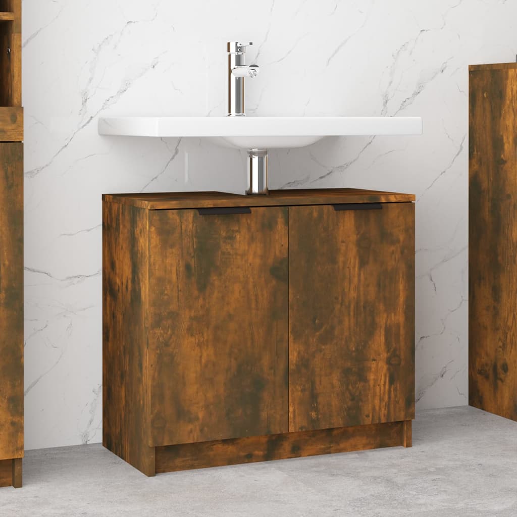 vidaXL Armario baño madera contrachapada roble ahumado 64,5x33,5x59 cm