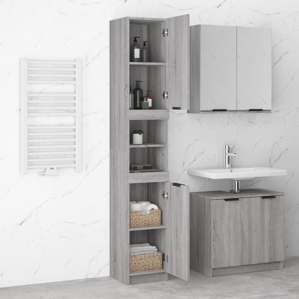 vidaXL Armario de baño madera contrachapada gris Sonoma 32x34x188,5 cm