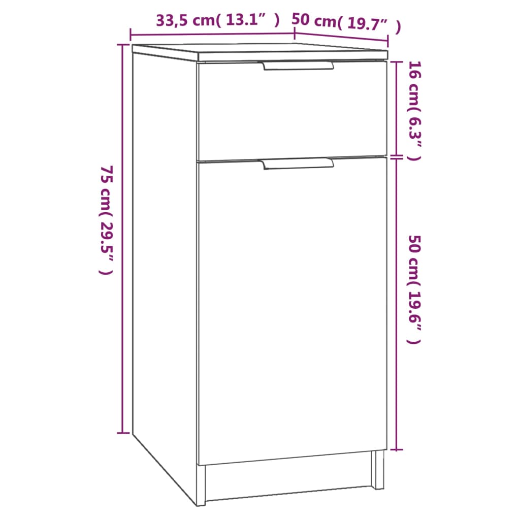 vidaXL Armario de escritorio contrachapada gris Sonoma 33,5x50x75 cm