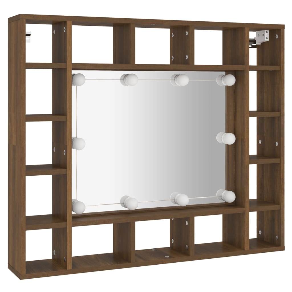 vidaXL Mueble con espejo y LED marrón roble 91x15x76,5 cm