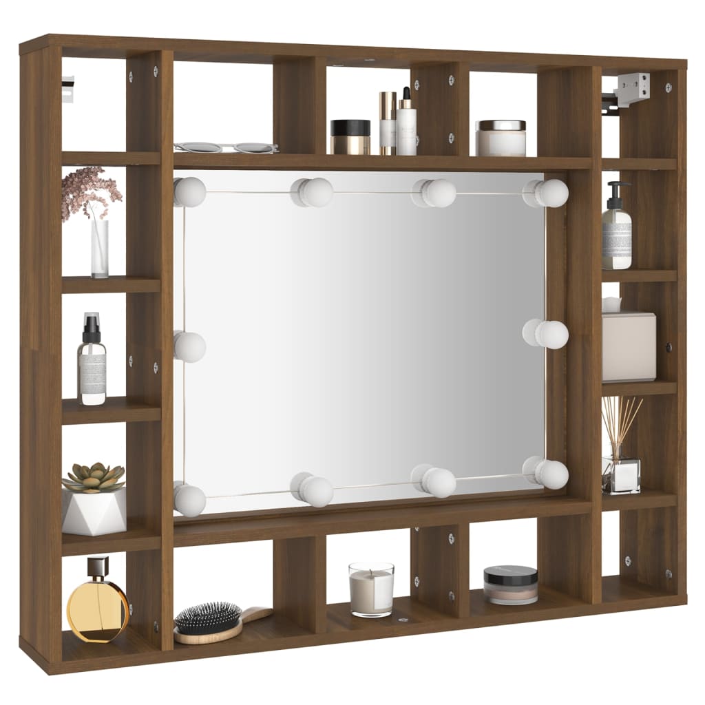 vidaXL Mueble con espejo y LED marrón roble 91x15x76,5 cm