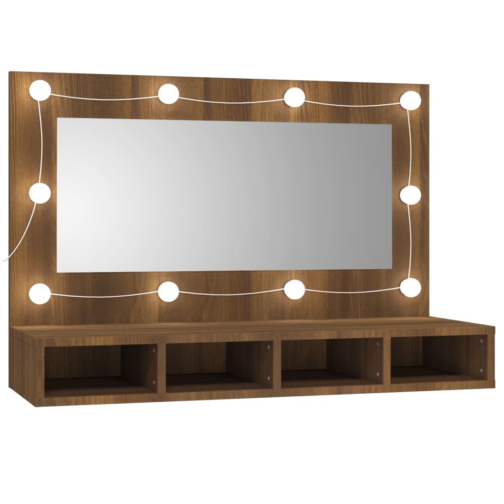 vidaXL Mueble con espejo y LED marrón roble 90x31,5x62 cm