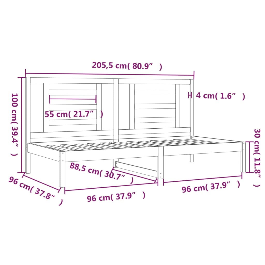 vidaXL Sofá cama sin colchón madera maciza de pino 90x200 cm