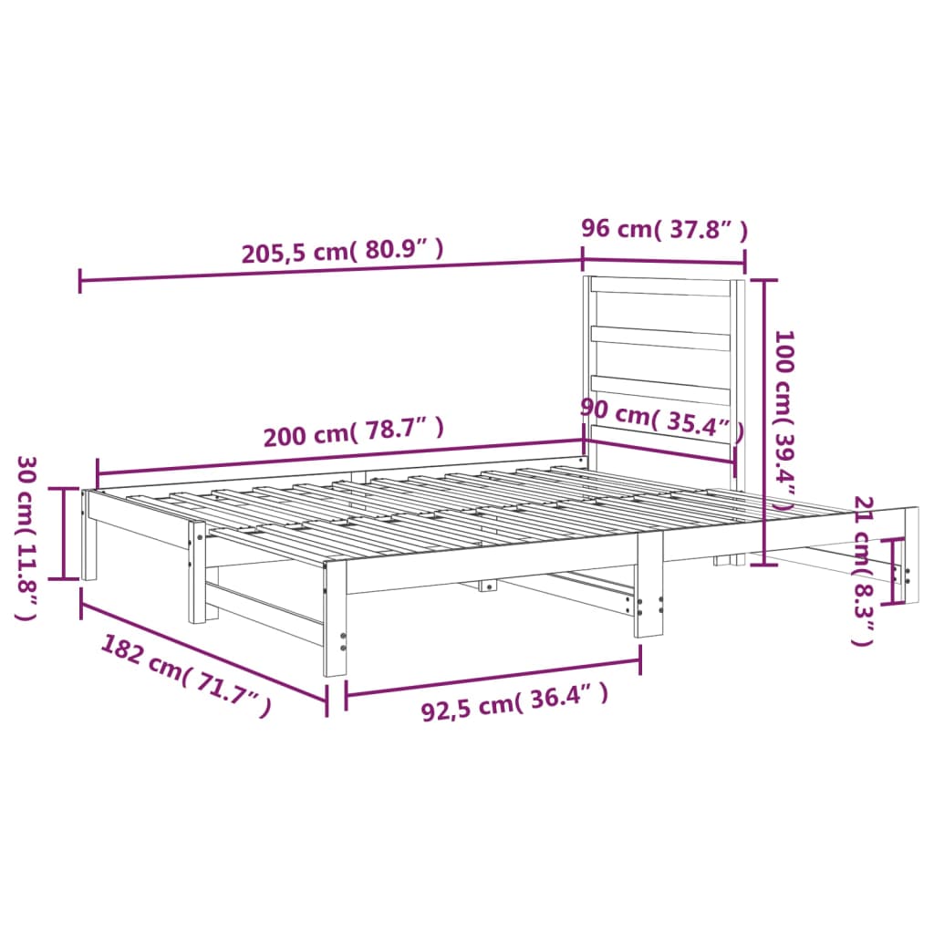 vidaXL Sofá cama extraíble sin colchón gris 2x(90x200) cm