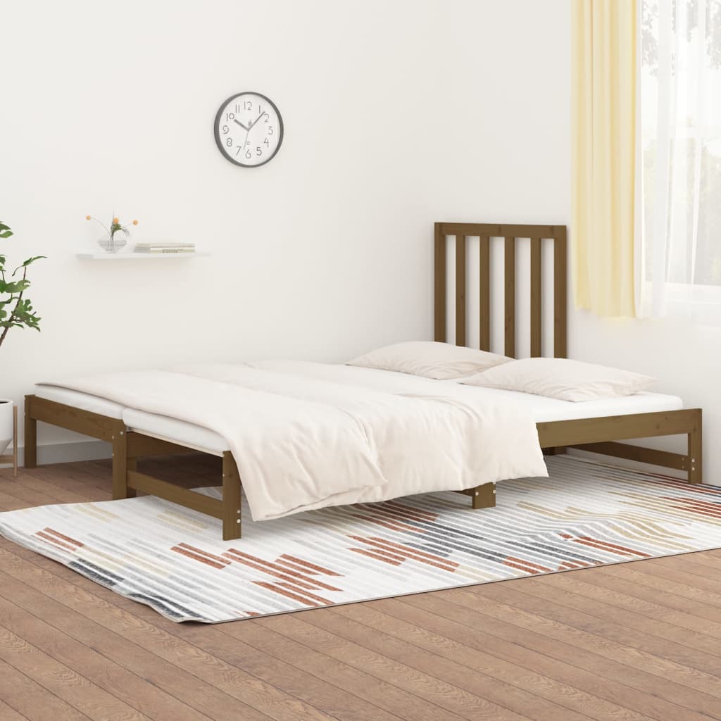 vidaXL Sofá cama extraíble madera maciza de pino marrón 2x(90x200) cm