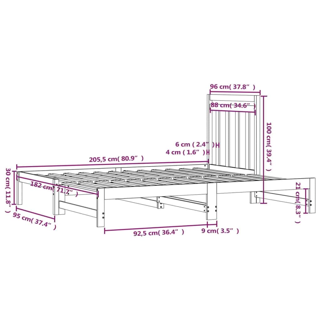 vidaXL Sofá cama extraíble sin colchón gris 2x(90x200) cm