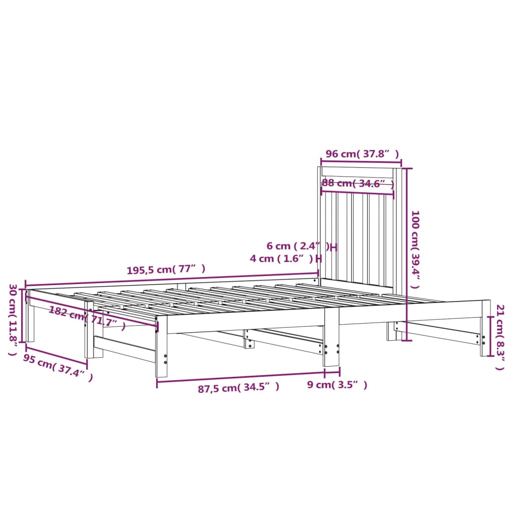 vidaXL Sofá cama extraíble sin colchón 2x(90x190) cm