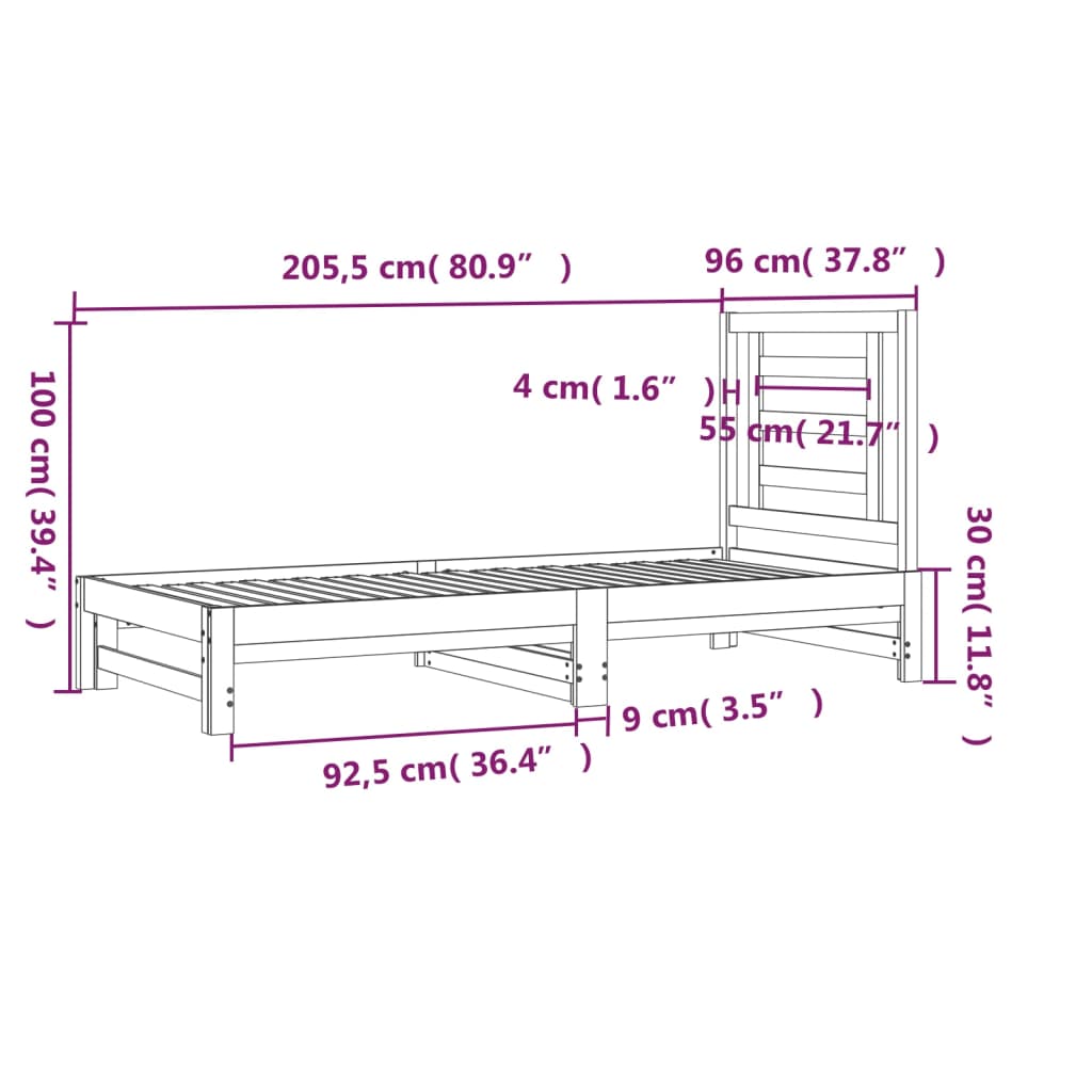 vidaXL Sofá cama extraíble sin colchón negro 2x(90x200) cm