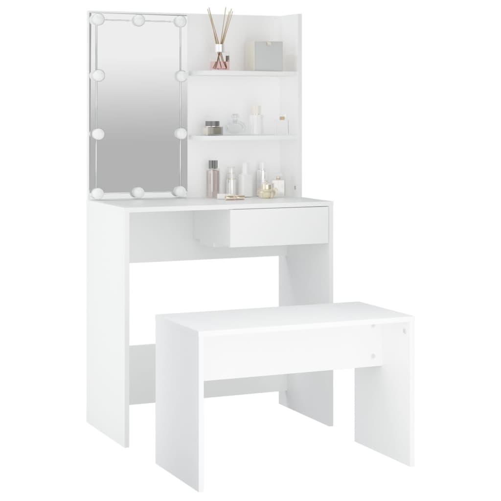 vidaXL Juego de tocador con LED madera contrachapada blanco