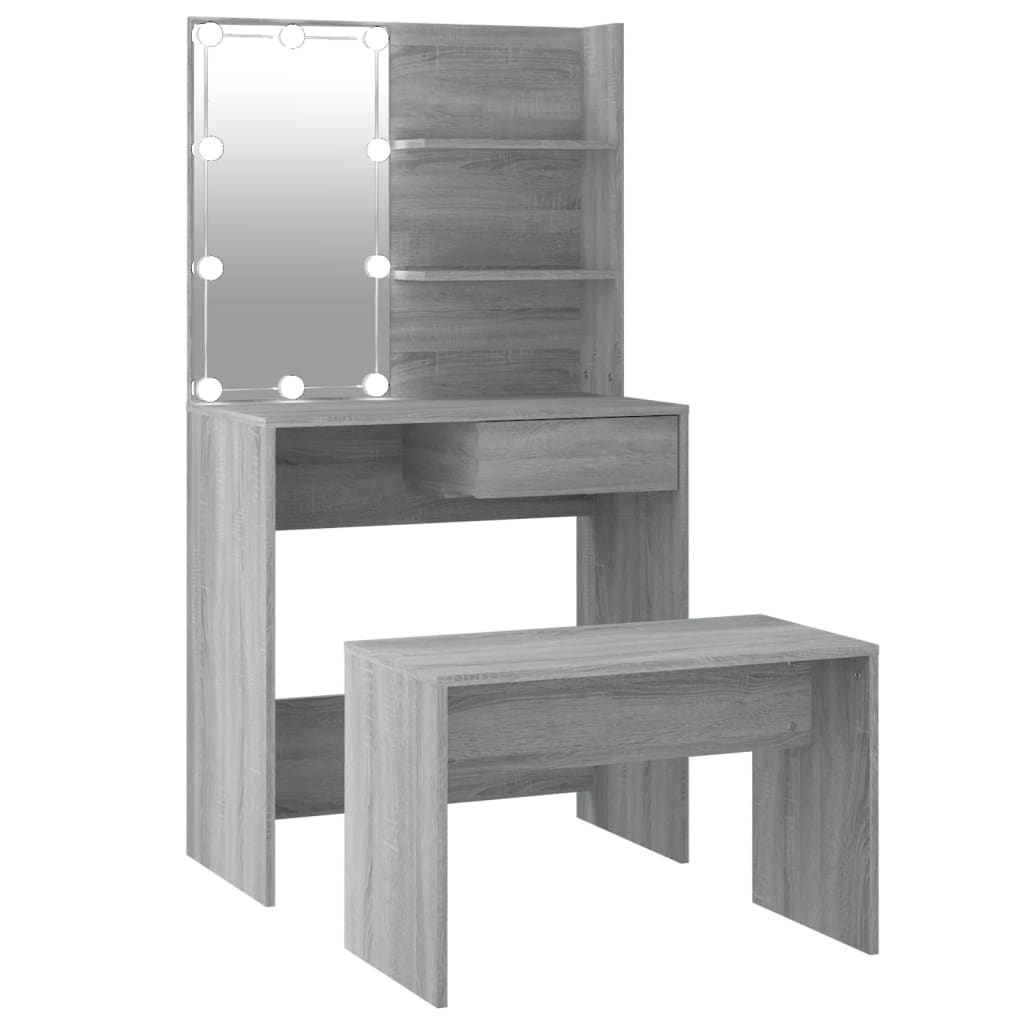 vidaXL Juego de tocador con LED madera contrachapada gris Sonoma