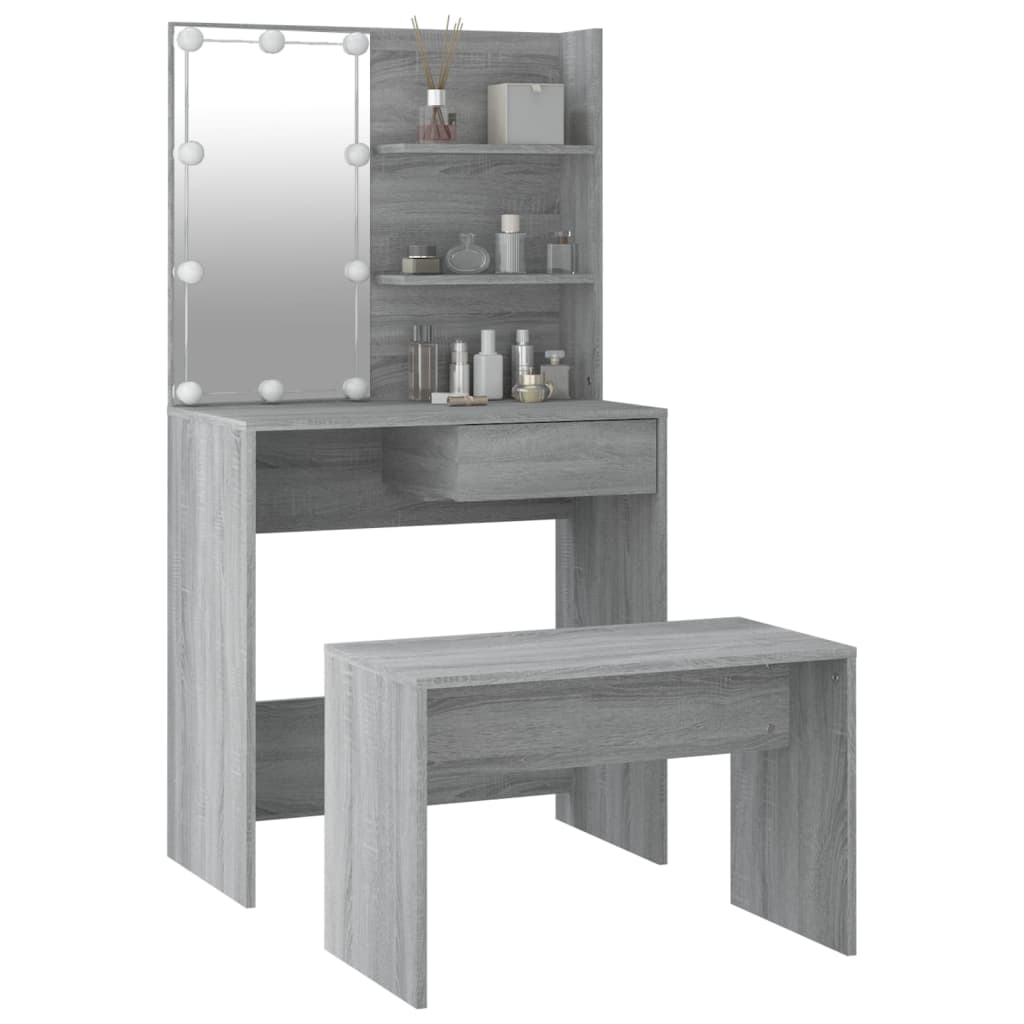 vidaXL Juego de tocador con LED madera contrachapada gris Sonoma