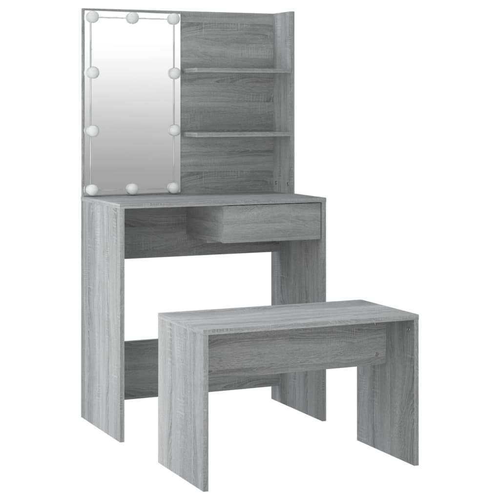 vidaXL Juego de tocador con LED madera contrachapada gris Sonoma