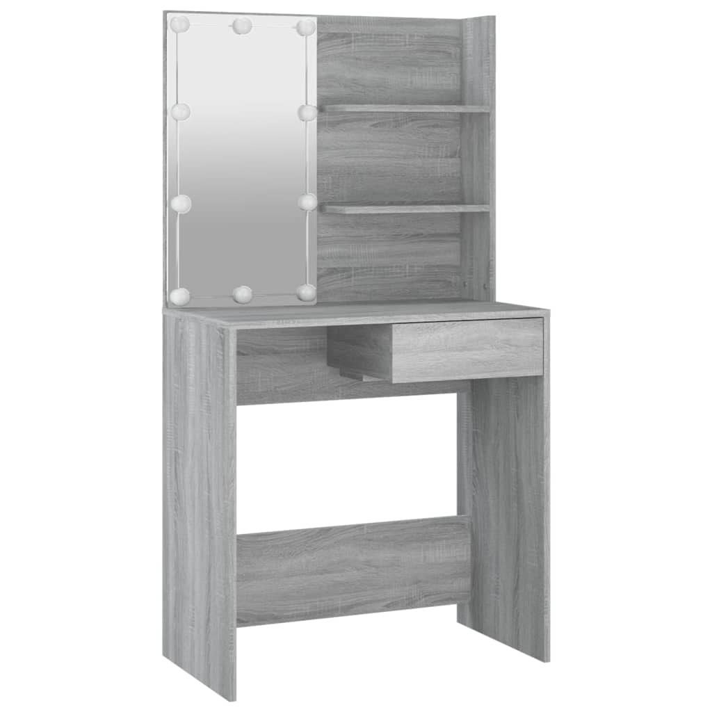 vidaXL Juego de tocador con LED madera contrachapada gris Sonoma