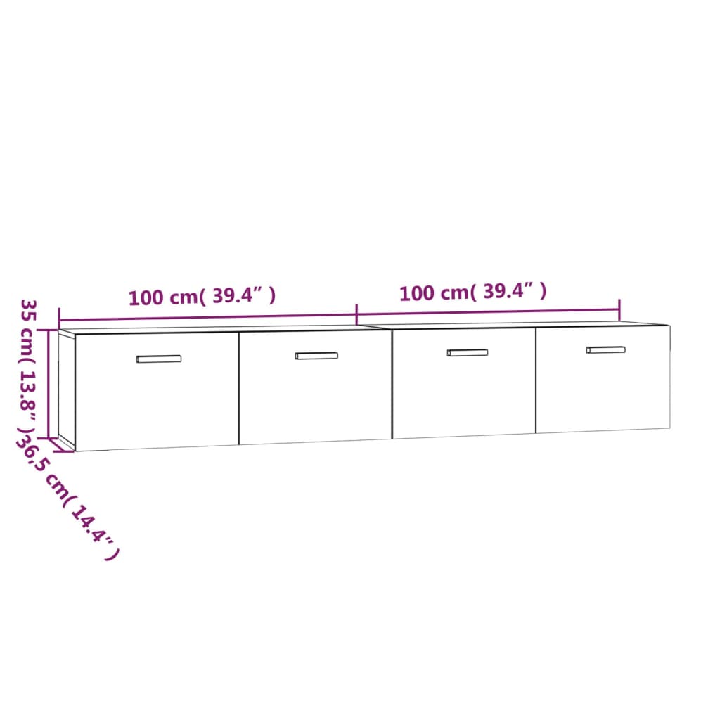 vidaXL Armarios pared 2 uds contrachapada gris sonoma 100x36,5x35 cm