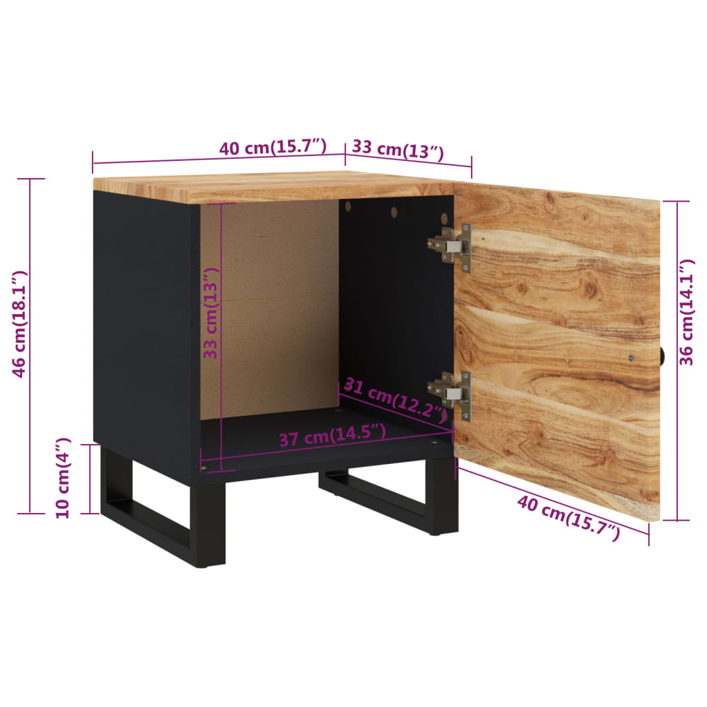 vidaXL Mesita de noche de madera maciza de acacia 40x33x46 cm