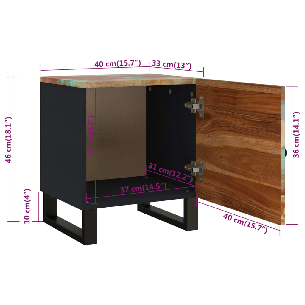 vidaXL Mesita de noche de madera maciza reciclada 40x33x46 cm