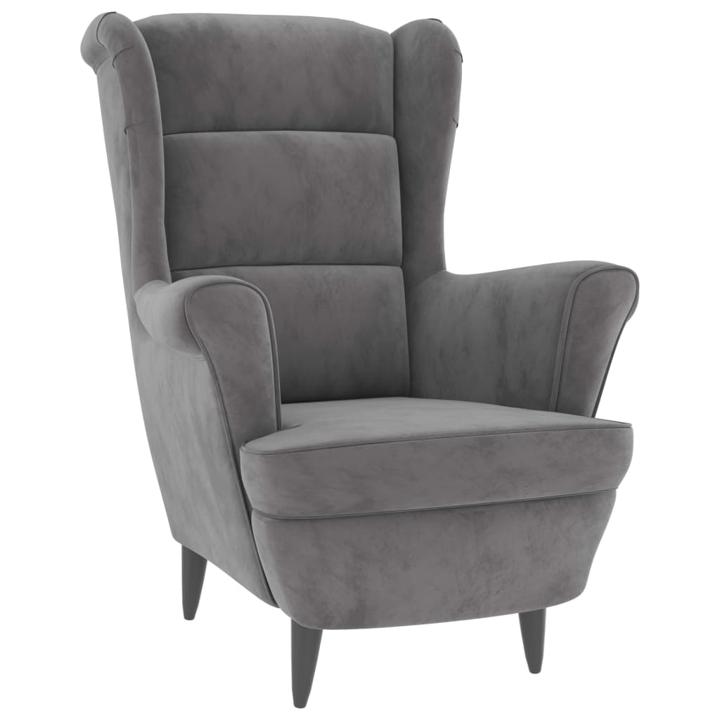 vidaXL Sillón orejero y taburete de terciopelo gris claro