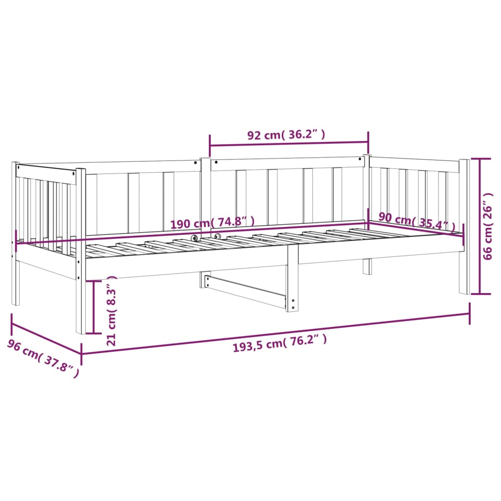 vidaXL Sofá cama sin colchón madera maciza de pino blanco 90x190 cm