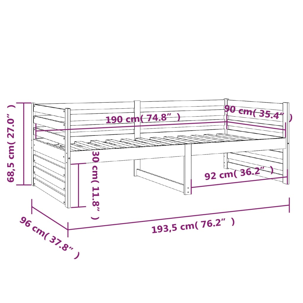 vidaXL Sofá cama sin colchón madera maciza pino marrón miel 90x190 cm